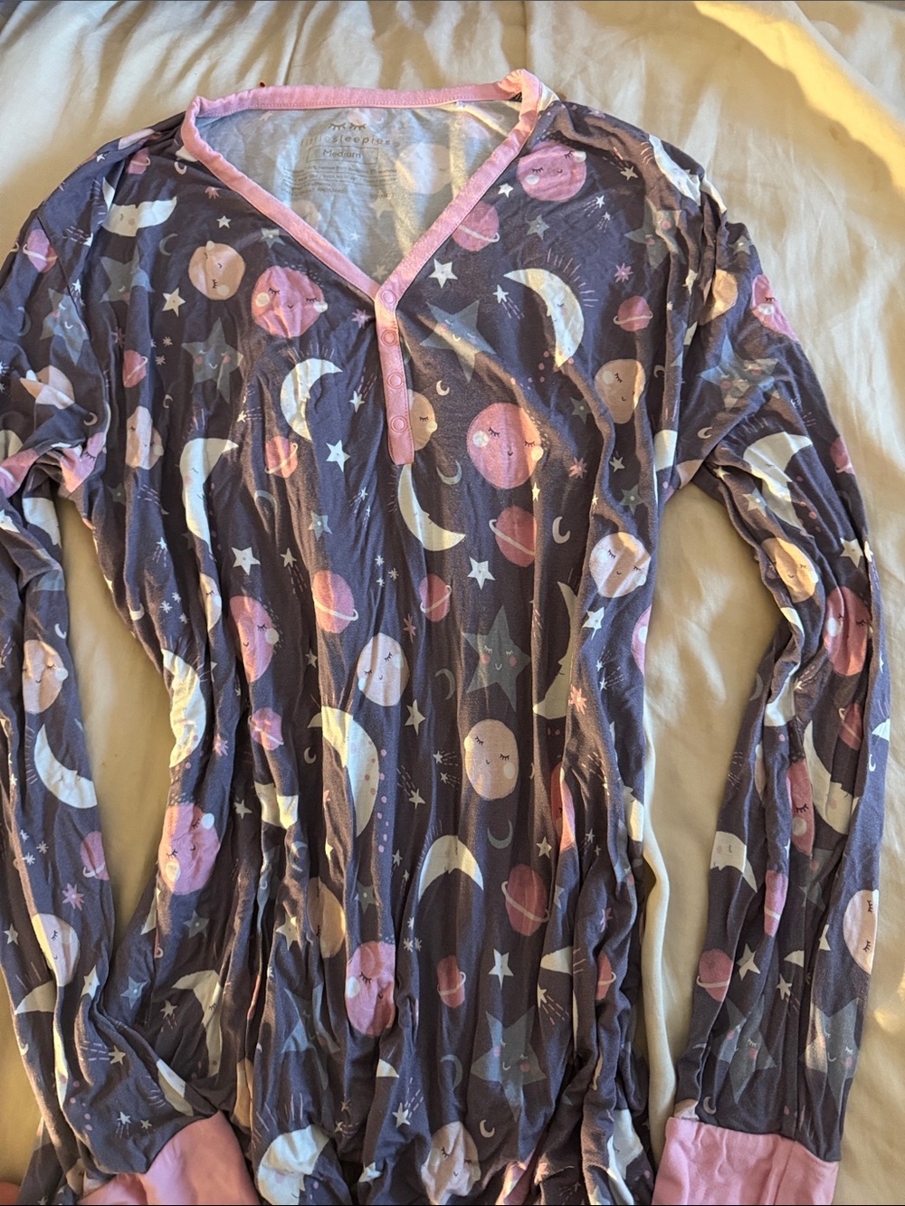 Little Sleepies Purple Moon & Planet Print Long Sleeve Pajama Top with Pink Trim